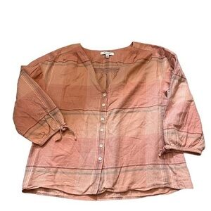 Madewell Plaid V Neck Button Down Blouse